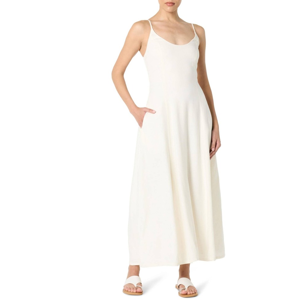 Daphne Linen Maxi Dress White Smocked Square Neck Spaghetti Strap Size Large